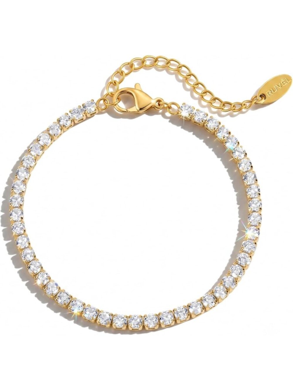 Dainty 14K Gold Plated Cubic Zirconia Tennis Bracelet for Women, Waterproof
